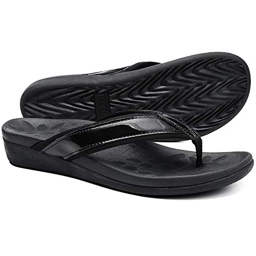 Orkii Comfort OrthoticFlip Flops for Ladies, Plantar Fasciitis Supportive Insole Sandals, Arch Support Recovery Slippers Sandals with Memory Foam black size 8.5