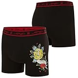 ED HARDY Men's Underwear Boxer Briefs - Comfortable, Breathable, Stylish Design 4 Pack, Roses, Skull, Mermaid, Large