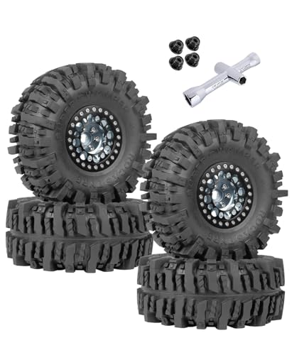 ARRCat RC 1.9 Beadlock Wheels and Tires for 1/10 SCX10 SCX10 II 90046 SCX10 III AXI03007 SCX10 Pro TRX4 TRX6 Gen7/8 D90 VS4-10 RC Crawler Car,Aluminum 1.9 Beadlock Wheel Rims and Tires,Titanium