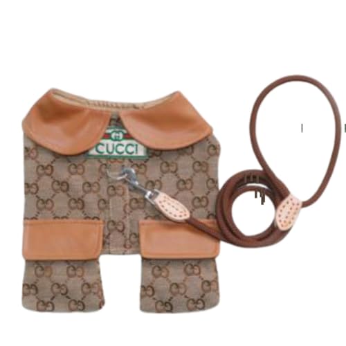 Stylish Luxury Dog Half Coat Jacket Cape Harness Designer Inspired Fashion Clothing Blue and Brown, Small to 2XL, with Matching Leash (Brown, Large)