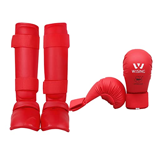 wesing Karate shin Guard Karate mitss Karate Protector Equipment wkf (red, M)