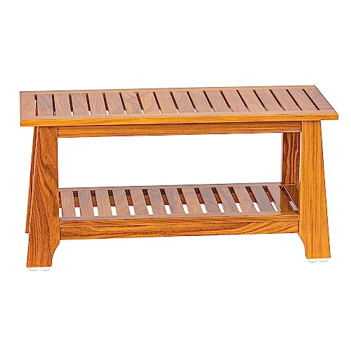 NNN 30" Commercial Teak Shower Bench - 8 Non-Slip Leveling Feet & 350 lbs Capacity | Rock-Solid Stability for Seniors & Spa Safety | Waterproof Design for Saunas/Outdoor Pools (Patented)