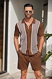 COOFANDY Men's 2 Pieces Short Set Short Sleeve Vintage Button Down Shirts and Summer Pants Casual Beach Outfits Brown