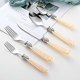 CATHYLIN 20 pieces 18/10 Stainless Steel Silverware Sets With Champagne Handle,Vintage Cutlery Sets,Sliverware set Service for 4,Dishware Safe (20,champagne)