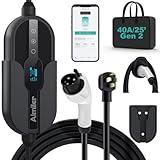 AIMILER Level 2 Electric Vehicle (EV) Charger(40Amp, 220V-240V, NEMA 14-50 Plug), 25ft Cable ETL Listed Portable Indoor/Outdoor EVSE SAE J1772 EV Car Charging Station w/Delay Timer, WiFi Enabled
