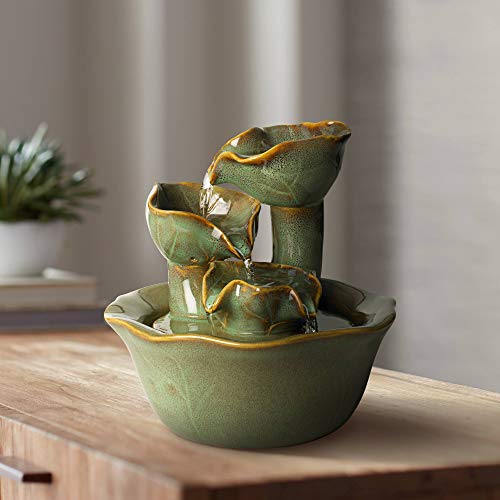 Organic Water Lily 8" High Small Zen Modern Indoor Outdoor Decor Ceramic Tabletop Fountain Tiered Waterfall Cascading Water Feature for Outside Garden Patio Yard Desk Backyard Porch - John Timberland