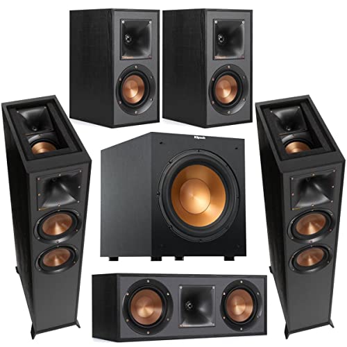 Klipsch Reference Series 5.1 Home Theater Pack with 2X R-625FA Floorstanding Speakers, R-52C Center Channel Speaker, 2X R-41M Bookshelf Speakers (Speaker System + Subwoofer)