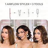 TYMO Airflow Curling Iron for Lasting Curls - Flat Iron Hair Straightener and Curler 2 in 1, Anti-Scald Ionic Curling Wand 1.25 Inch, 360° Cool Air, 5 Temps & Dual Voltage for Long Short Hair, Pink