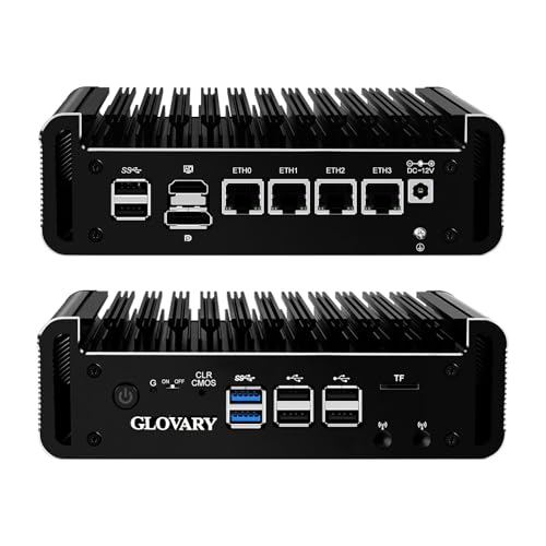 Glovary Firewall Mini PC Octa Core i3 N305, DDR5 8GB RAM 128GB NVMe SSD, 4 x 2.5GbE i226V LAN Fanless Computer Hardware, Micro Router Appliance, AES-NI, OPNsense, 8USB Port, TF Card Slot
