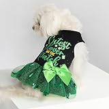 Fitwarm Cutest Clover in The Patch Dog Dress, St Patricks Day Dog Clothes for Small Dogs Girl, Funny Pet Cat Holiday Outfit, Black, Emerald Green, Medium