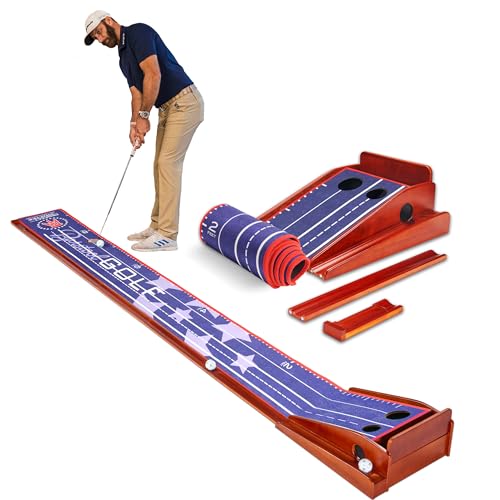Perfect Practice Barstool Golf Putting Mat with Ball Return – 9.5ft Portable Practice Putting Green for Home, Office, or Backyard – Golf Training Aid for Indoor, Outdoor Use - Golfing Gifts for Men