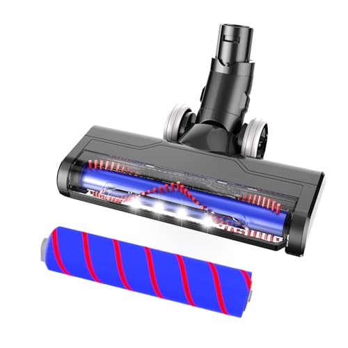 Updated Motorized Brush with Headlights for Dyson V6 Series DC59 DC62 Vacuum Cleaners,Two Rollers Replacement Head of Soft & PP Bristles Roller, Motorhead Attachment for Wood Floor, Carpet Cleaning