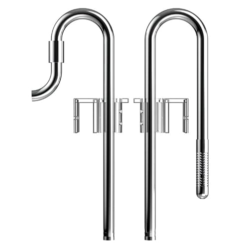 FZONE Stainless Steel Lily Pipe Inflow and Outflow Work with 16/22mm Filter Hoses, Ideal for Aquarium Plant Tanks, with Acrylic Pipe Fixer(16mm)