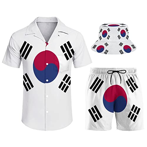 Adugen Origei Party Shorts Shirt Men Swim Trunks Quick Fisherman's Hat Korean Flag Dry Surfing Beach Shorts with Pockets Casual Beach Suit XL