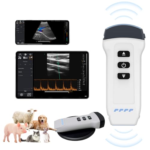 Dual Probe Wireless Color Doppler Ultrasound Machine 3.2MHZ and 7.5MHZ Probe, Wireless Ultrasound Machine for Android and iOS, Handheld Ultrasound Scanner for Dog, Cat, Horse, Pig, Sheep（white）
