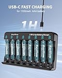 RayHom Rechargeable AAA Lithium Batteries with Charger, 8Pack Li-ion Triple a Battery, 1.5V 1100 mWh High Capacity, Cycle Times Over 1000+