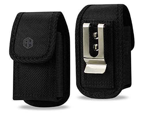AH Premium Military Grade Canvas Belt Case, Rugged Pouch Belt Clip Holster Nylon Metal Flip Phone Belt Case Holder Fits Most Small Belt Pouch FLIP Cell Phones & Key Fob & for Airpod Omnipod Carrier