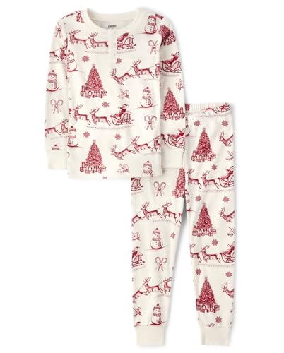Gymboree,Gymmie Long Sleeve and Pant Cotton 2-Piece Pajama Sets, Big Kid, Toddler,Off White Snowman,4T