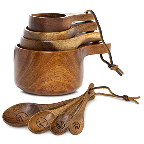 Covie Wooden Measuring Cups and Spoons Set - Cute Measuring Cups, Wood Kitchen Accessories