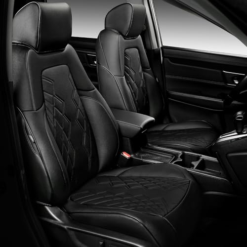 FEINEPRO for Honda CRV Seat Covers 2017-2022 - Custom Fit CRV Seat Covers EX-L/EX/LX/Sport/Touring/Special Edition Hybrid & Gas - Leather CR-V Seat Covers Full Set Waterproof Comfortable - Black