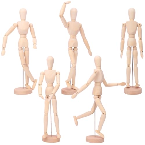 kukmakri 5 Pack Posable Art Figure Model - 12 Inch Wooden Mannequin, Natural Flexible Drawing Mannequin for Artists - Art Mannequin for Sketching, Painting & Posable Figure Design