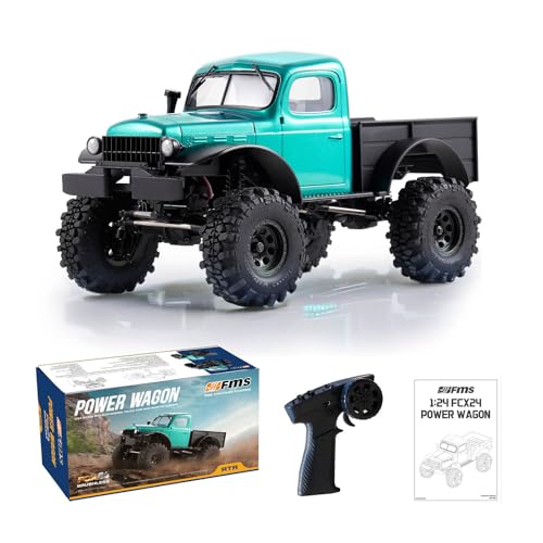 FCX24 FMS 1/24 Power Wagon Brushless RC Crawler, Offroad Trucks 4X4 RC Rock Crawler with 2 Speed Switch, Portal Axles and LED Lights for Adults (Green)