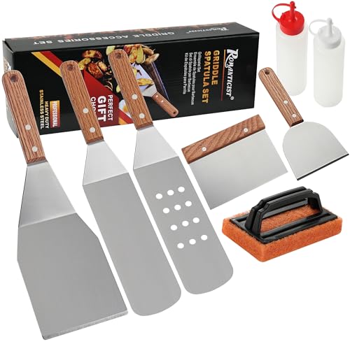 ROMANTICIST 8Pc Professional Griddle Accessories Kit - Heavy Duty Stainless Steel Grill Spatula Set for Grill Griddle Hibachi Flat Top Outdoor Cooking - Great Grill Gift on Birthday Wedding