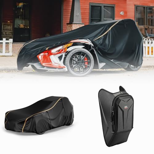KEMIMOTO Full Cover and Center Console Bag Polaris Slingshot with Roof 2023 2024 S SL SLR R ROUSH Edition Windproof All Weather Protection Covers with Reflective Strips for Slingshot Accessories