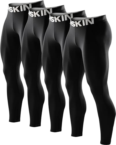 DRSKIN 4 Pack Men’s Compression Pants Tights Leggings Sports Baselayer Running Athletic Workout Active (Classic B01 4P, S)