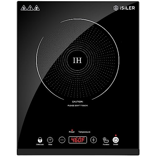 Portable Induction Cooktop, iSiLER 1800W Sensor Touch Electric Induction Cooker Hot Plate with Kids Safety Lock, 6.7" Heating Coil, 18 Power 17 Temperature Setting Countertop Burner with Timer