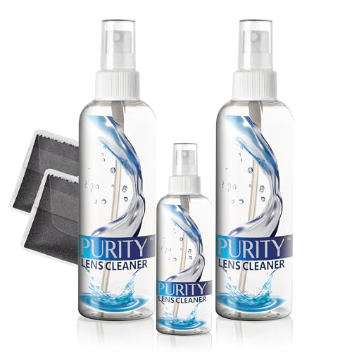 Purity Eyeglass Lens Cleaner Kit - 2 x 8oz and 1 x 2oz Lens Cleaner Spray Bottle + 2 Microfiber Cleaning Cloths - Safe for All Lenses (AR Coated Included), Eyeglasses and Screens - Clear