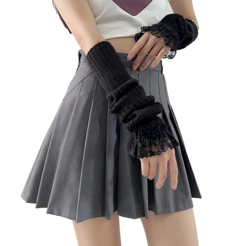 Fishjhan Cute Y2K Lace Arm Warmers Kawaii Half Finger Adorable Accesspties for Teen Girl Glove Gyaru Arm Sleeve Harajuku (Black)