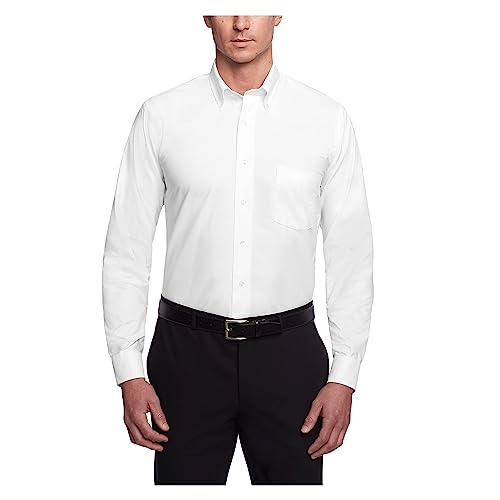 Van Heusen Men's Dress Shirt Oxford Solid Regular Fit, White, 16.5" Neck 34"-35" Sleeve