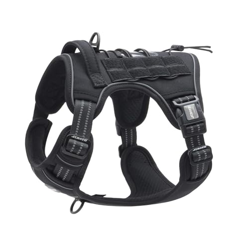 Auroth Tactical Dog Harness for Large Dogs No Pull Adjustable Pet Harness Reflective K9 Working Training Easy Control Pet Vest Military Service Dog Harnesses Black XL