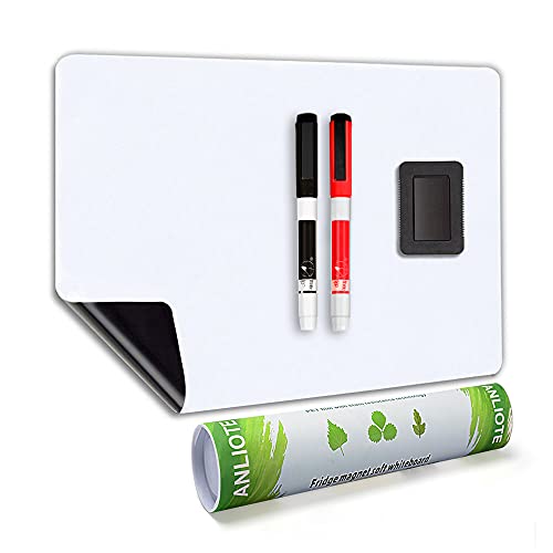 ANLIOTE Magnetic Dry Erase Board Fridge White Board Sheet 20 x13 inch, Flexible Large Refrigerator Magnets Whiteboard Planner for Home Kitchen, 2 Markers and Eraser