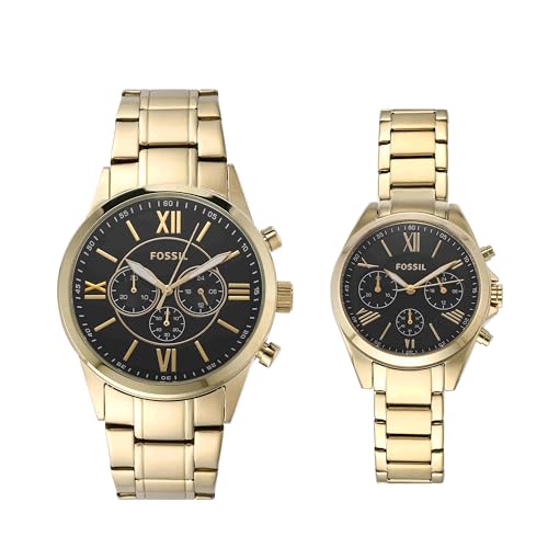 His and Her Chronograph Gold-Tone Stainless Steel Watch Gift Set