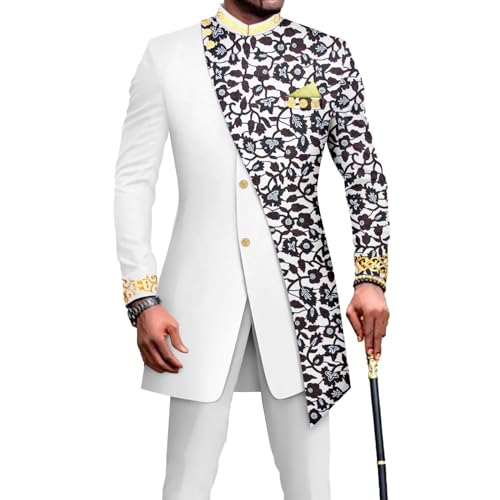 African Suits for Men Embroidery Print Blazer and Pants Set Business Suit Party Wedding Evening 727 5 X-Large