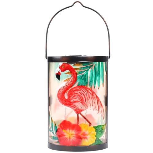 Hanging Solar Lantern Outdoor Waterproof Flamingo Solar Lights Glass Tabletop Decorative Lamp for Outdoor Patio Garden Outside Yard Decor