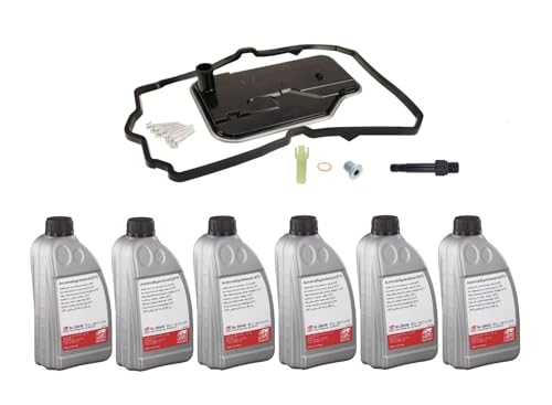 Transmission Service Kit: 6L Red ATF, Filter, Gasket & Pan Bolts for Mercedes (2004-2010) Select Models with 7 Speed Trans.
