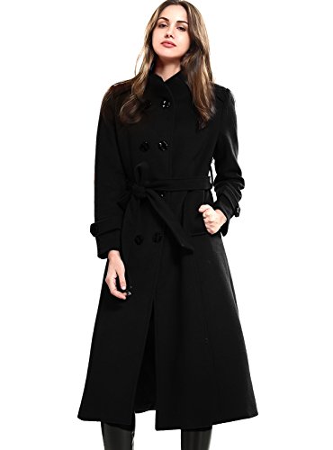 Escalier Women's Wool Trench Coat Double-Breasted Jacket with Belts Black XL