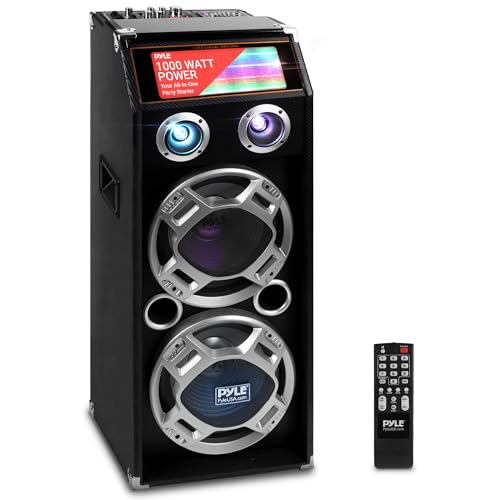 Pyle Wireless Active PA Speaker System - 1000W Portable High Powered Bluetooth Compatible Outdoor Sound Speaker w/ USB SD MP3 FM Radio AUX RCA LED DJ Lights - 35mm Stand Mount, Remote