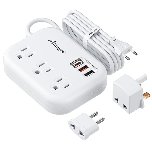 Alitayee PD30W USB C Travel Power Strip, European Travel Plug Adapter with 3 Outlets 3 USB Ports, International Universal Plug Adapter with 4ft Extension Cord to EU US UK Italy Spain France Germany