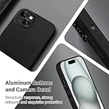 Belemay Compatible with iPhone 15 Leather Case with Magsafe, Vintage Premium Crazy Horse Leather, Rich Patina, Secure Grip, Metal Buttons & Lens Protector, Slim Fit Soft Feel Cover (6.1-inch) - Black