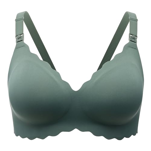 Momcozy Nursing Bras for Breastfeeding, Seamless Pregnancy Maternity Bra Wireless Classic Jelly Strip Support Nursing Bra Pine Green