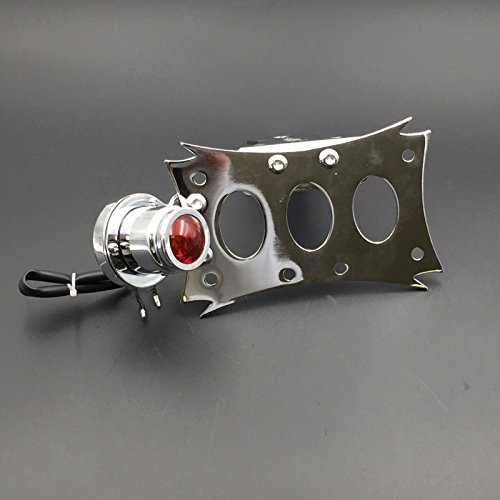 XKH- Motorcycle Chrome Horizontal Vertical Zigzag Side Mount License Plate Bracket 7x4 Chrome Round LED Tail Brake Light Integrated Compatible with CBR Ninja Boulevard GSXR [B01BUKC8KS]