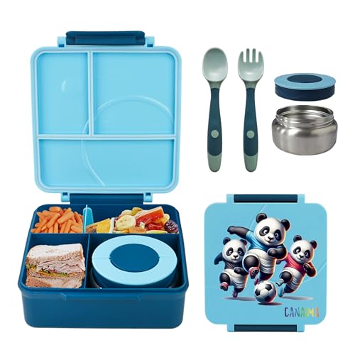 CANAIMA Bento Box for Kids with Thermos -1600ml Leak Proof Lunch Box - Amazing Designs - Microwave-Safe, BPA-Free, Easy to Clean Bento Lunch Box for Kids & Adults - School & Office (Blue Panda)