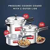 Prestige 2L+3L+5 Litres Popular Max outer lid Aluminium combo Pressure Cooker with 2 lids |Gas & Induction compatible|Pressure Indicator | Gasket-release system