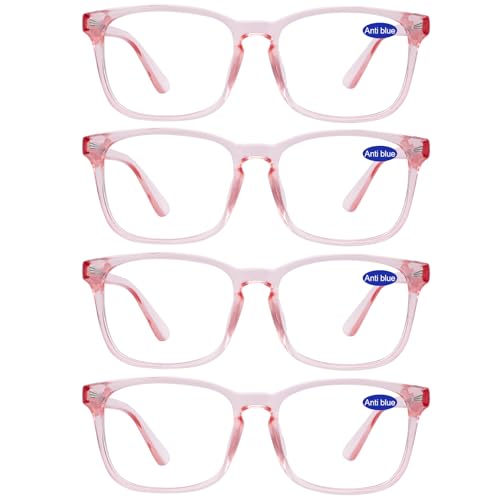 WEMOOTANTS 4 Packs Large Pink Reading Glasses 2.0 for Women with Clear Blue Light Blocking Readers Lens 1.0 1.25 1.5 1.75 2.00 2.25 2.5 2.75 3.0 3.5 4.0 5.0 6.0