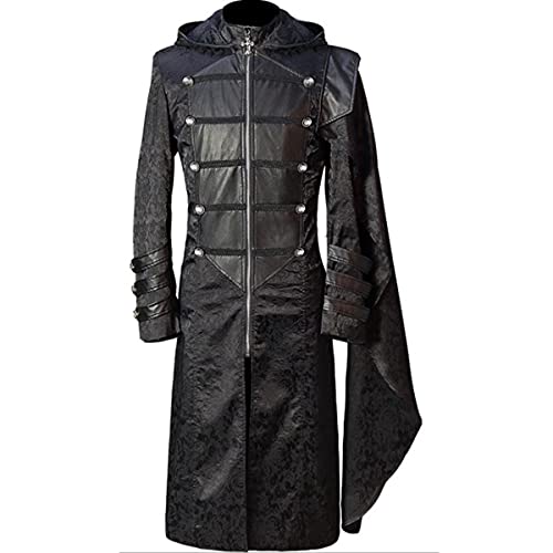 Oiefeen Men's Gothic Hooded Jacket Men's Punk Fashion Long Windbreaker Cape (Black-111, S) …
