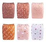 babygoal Baby Cloth Diapers 6 Pack with 6pcs Rayon from Bamboo Inserts and Wet Bag, One Size Reusable Washable Pocket Nappy Covers for Infant Boys and Girls 6FG04